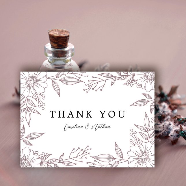 Simple Elegant Floral Mauve Wedding Dankeskarte (Von Creator hochgeladen)