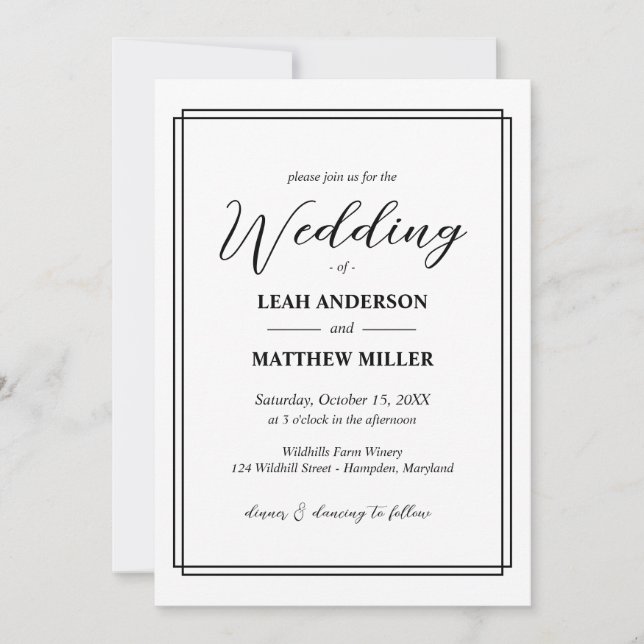 Simple Elegant Floral Pattern Wedding Invitation Einladung (Vorderseite)