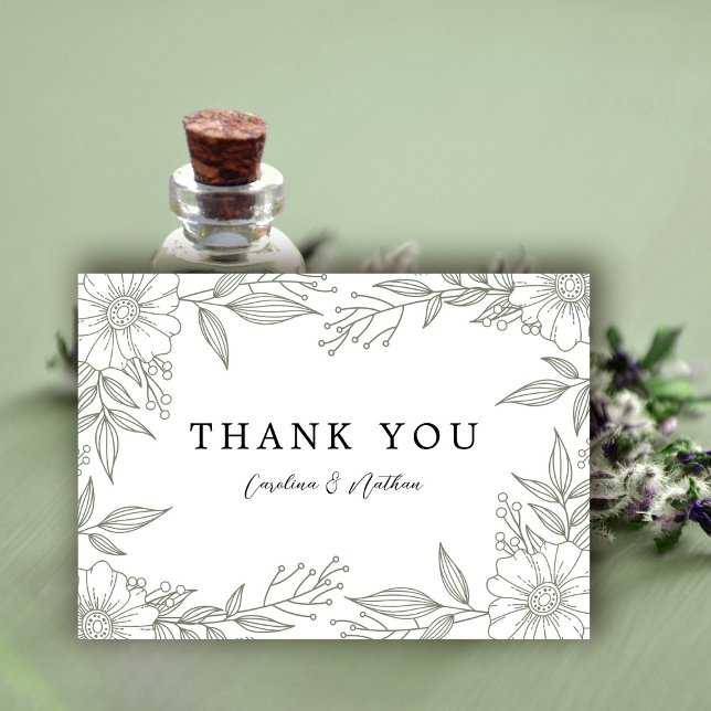 Simple Elegant Floral Sage Green Wedding Dankeskarte (Von Creator hochgeladen)