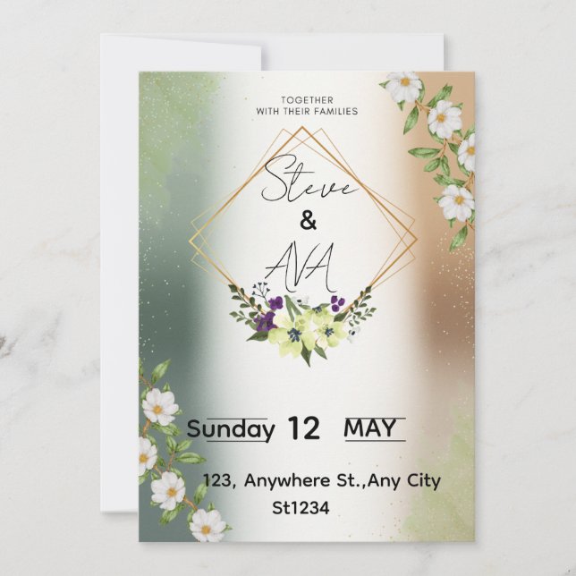 Simple Elegant Floral Wedding Invitation Einladung (Vorderseite)