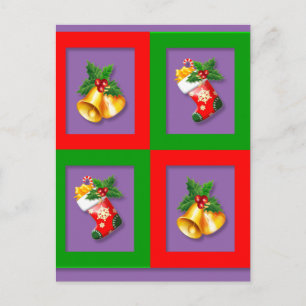 Simple Elegant Frohe Weihnachts-Strumpf Bell Holly Feiertagspostkarte