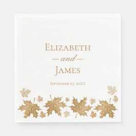 Simple Elegant Gold Fall Leaves Custom Wedding Serviette