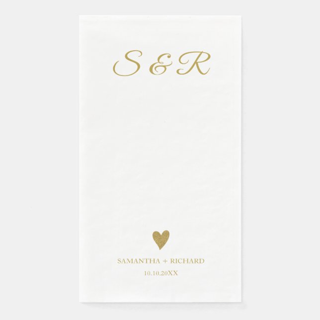 Simple Elegant Gold Heart Monogrammed Wedding  Serviette (Vorderseite)