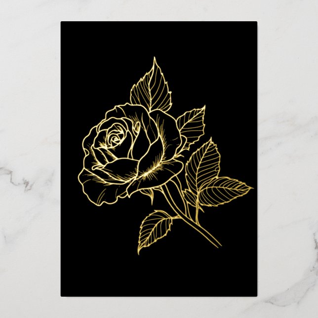 Simple Elegant Gold Rose Black Note Card Folien Feiertagskarte (Vorderseite)