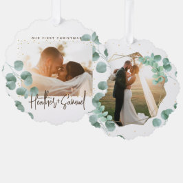 Simple Elegant Greenery Merry and Married Photo Ornament Karte