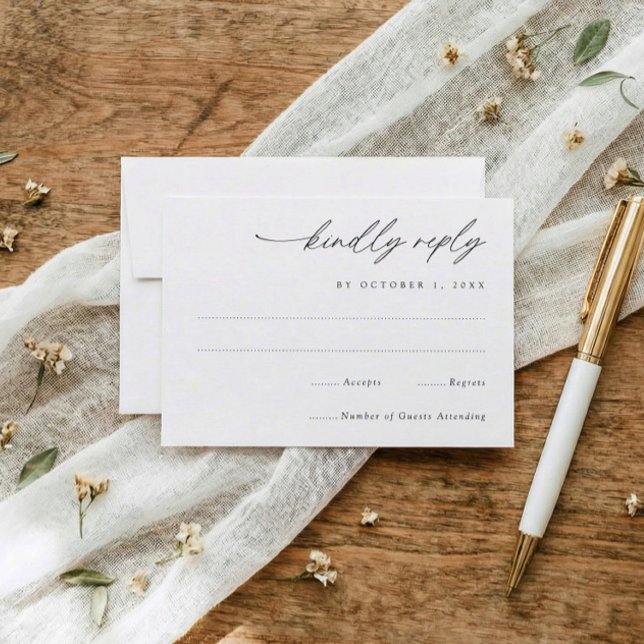 Simple Elegant Handwriting Wedding RSVP Karte (modern handwriting wedding rsvp card minimalist elegant script mail back response card)