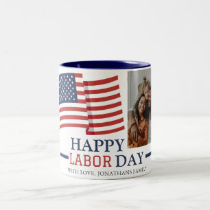 Simple Elegant Happy Labour Day mit US-Flaggen-Fot Zweifarbige Tasse