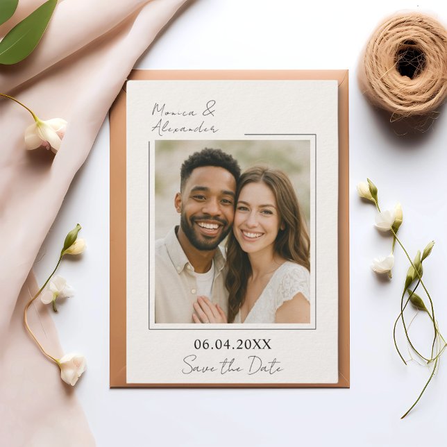 Simple elegant ivory photo luxury wedding save the date (Von Creator hochgeladen)