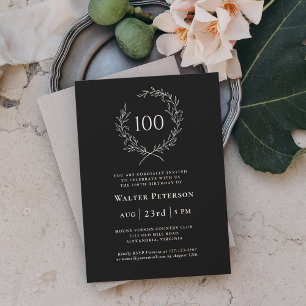 Simple Elegant Laurel Wreath 100. Geburtstag Einladung