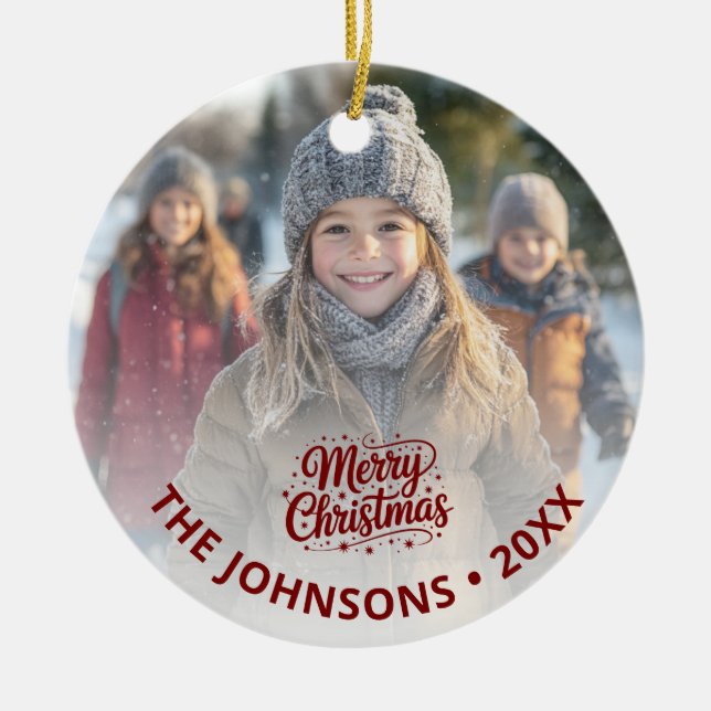 Simple Elegant Merry Christmas Photo Card Gradient Keramik Ornament (Vorne)