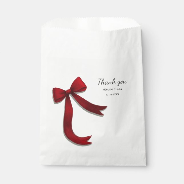Simple Elegant Minimalist Red Bow Geschenktütchen (Vorderseite)