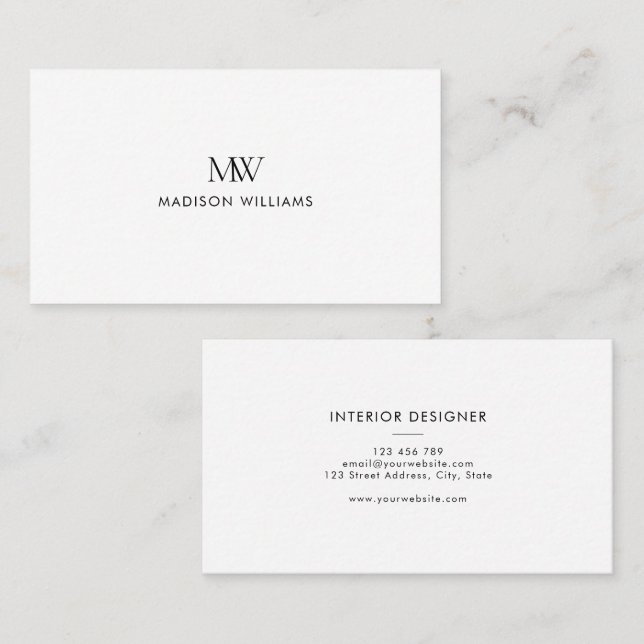 Simple Elegant Modern Monogram Visitenkarte (Vorne/Hinten)