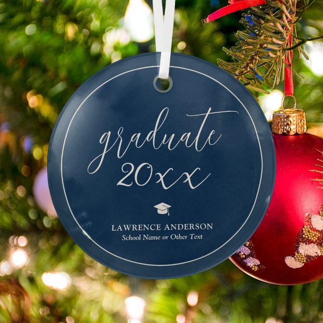 Simple Elegant Navy Blue 2024 Graduate Abschluss Ornament Aus Glas (Von Creator hochgeladen)