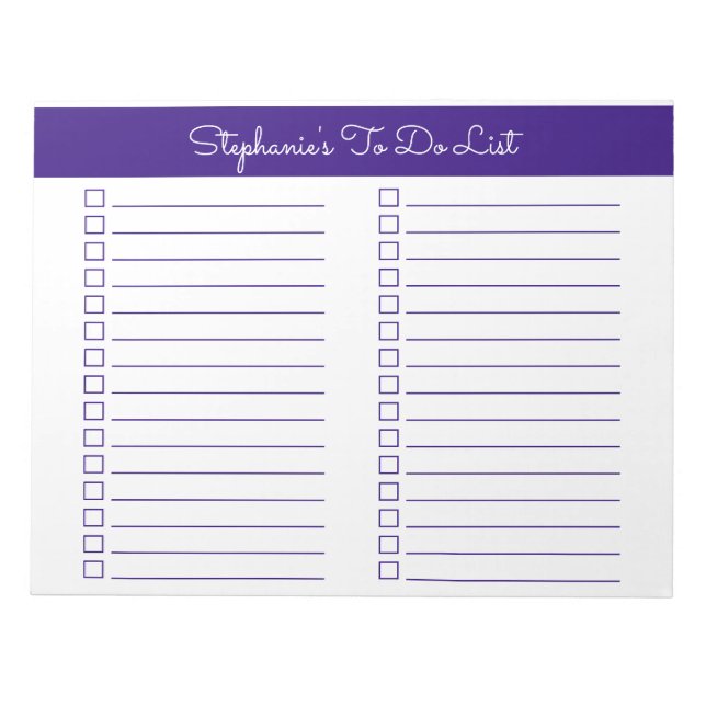 Simple Elegant Purple 8.5x11 Two Column Checklist Notizblock (Vorderseite)