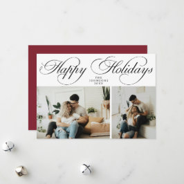 Simple Elegant Red Family Photo Collage Christmas Feiertagskarte