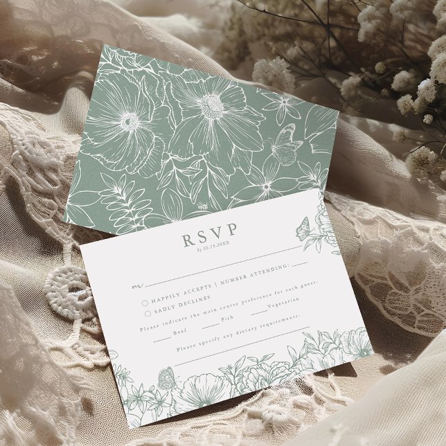 Simple Elegant Sage Green Garden Wedding RSVP Begleitkarte (Von Creator hochgeladen)