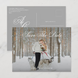 Simple Elegant Script Monogram Photo Save The Date Postkarte