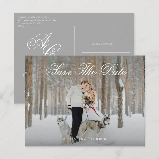 Simple Elegant Script Monogram Photo Save The Date Postkarte (Vorne/Hinten)