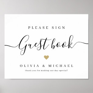 Simple elegant script wedding guest book sign poster