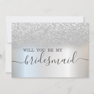 Simple Elegant Silver Glitzer Bokeh Bridesmaid Einladung