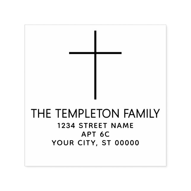 Simple Elegant Thin Cross Name Return Address Permastempel (Design)