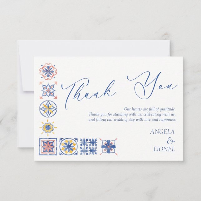 Simple Elegant Tiles Amalfi Coast Italy Wedding Dankeskarte (Vorderseite)