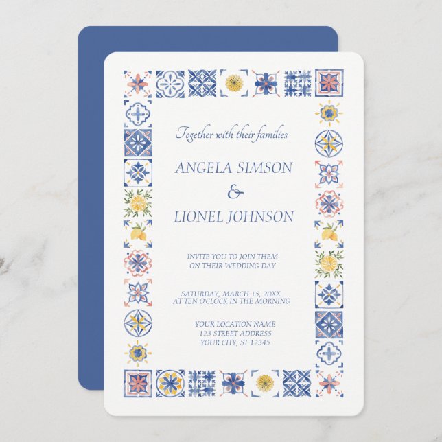 Simple Elegant Tiles Amalfi Coast Italy Wedding Einladung (Vorne/Hinten)
