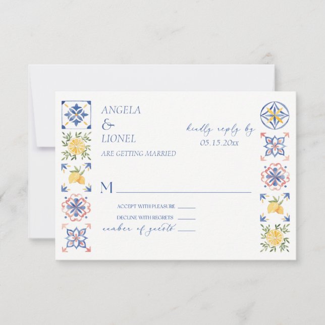 Simple Elegant Tiles Amalfi Coast Italy Wedding RSVP Karte (Vorderseite)