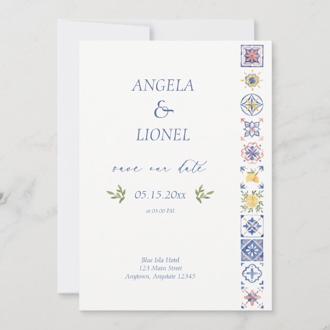Simple Elegant Tiles Amalfi Coast Italy Wedding Save The Date (Vorderseite)