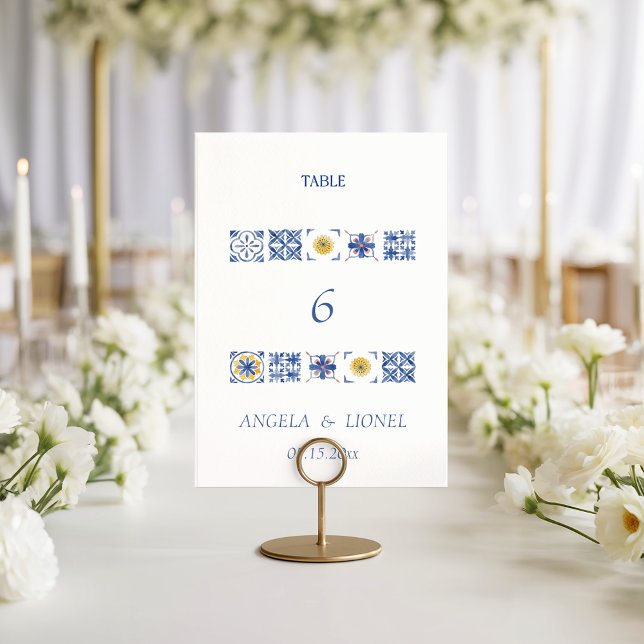 Simple Elegant Tiles Amalfi Coast Italy Wedding Tischnummer (Von Creator hochgeladen)