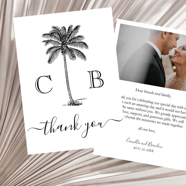 Simple Elegant Tropical Monograms Photo Wedding Dankeskarte (Von Creator hochgeladen)