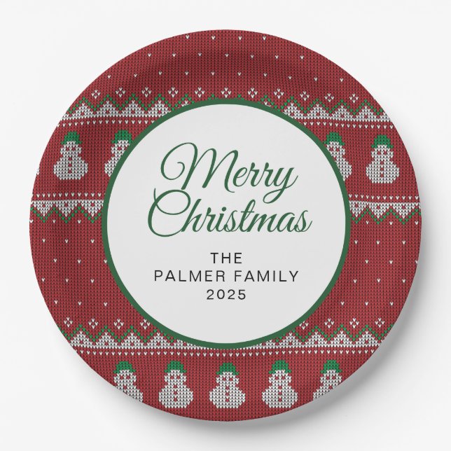 Simple Elegant Ugly Christmas | Family Custom Name Pappteller (Vorderseite)