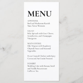 Simple Elegant Wedding Menu Black and White Menükarte