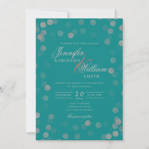 Simple Elegant Wedding Silver Confetti Aquamarin Einladung