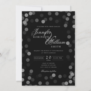 Simple Elegant Wedding Silver Confetti Black Einladung