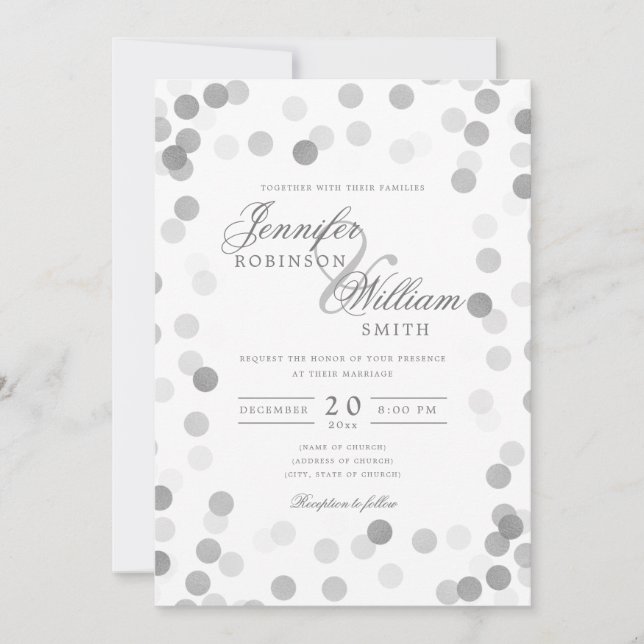 Simple Elegant Wedding Silver Confetti Einladung (Vorderseite)