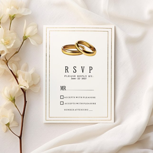 Simple elegant white and gold rings RSVP Einladung (Simple elegant white and gold rings RSVP )