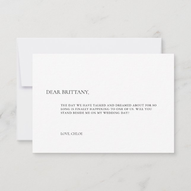 Simple Elegant White Bridesmaid Proposal Card Einladung (Rückseite)