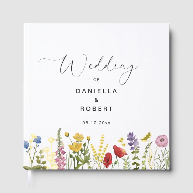 Simple Elegant Wildflower Wedding  Gästebuch (Vorderseite)