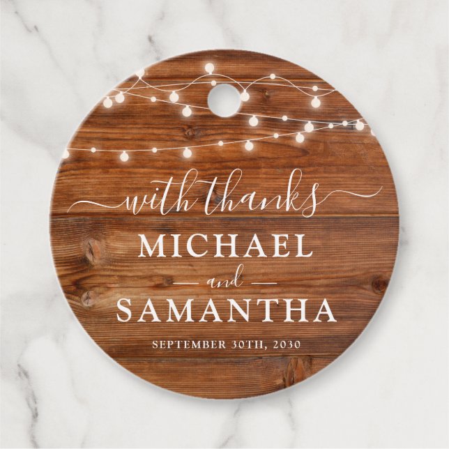 Simple Elegant Wood Rustic Gastgeschenk Hochzeit V Geschenkanhänger (Vorderseite)