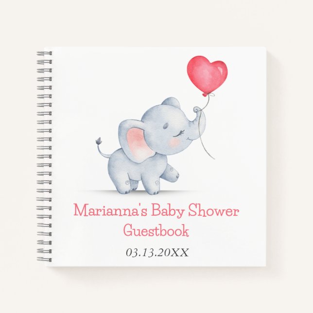 Simple Elephant & Heart Balloon Guestbook Notizbuch (Vorderseite)