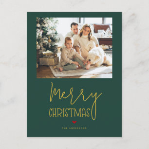 Simple Emerald Green Gold Frohe Weihnachts-Foto Feiertagspostkarte
