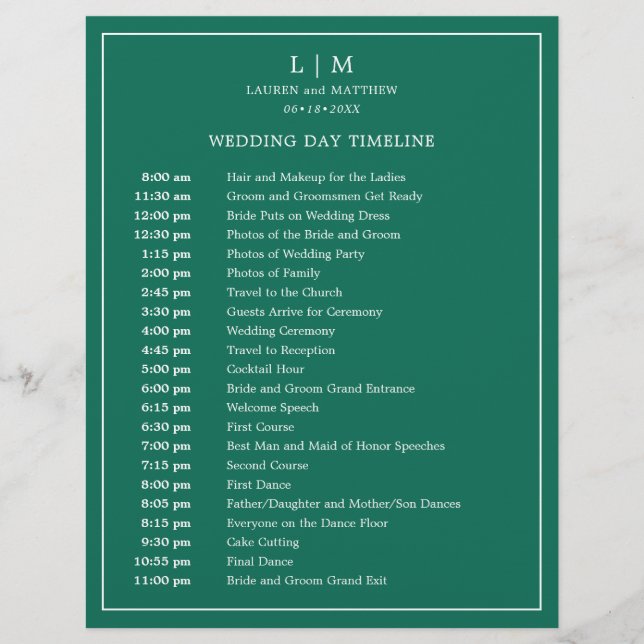 Simple Emerald Green Monogram Elegant Wedding (Vorderseite)
