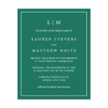 Simple Emerald Green Monogram Elegant Wedding
