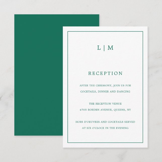 Simple Emerald Green Monogram Elegant Wedding Begleitkarte (Vorne/Hinten)