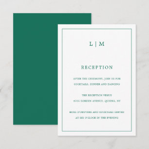 Simple Emerald Green Monogram Elegant Wedding Begleitkarte