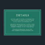 Simple Emerald Green Monogram Elegant Wedding Begleitkarte<br><div class="desc">Einfache Hochzeitszimmerkarte mit modernem, aber elegantem Design mit Details, die von einem dünnen Rand umgeben sind. Der gesamte Text ist weiß über einem smaragdgrünen Hintergrund. Die Schriftart und Hintergrundfarben können durch Anklicken des Buttons "Anpassen" in beliebig viele Farben geändert werden. Ein elegantes und stilvolles Design, das sich ideal für ein...</div>