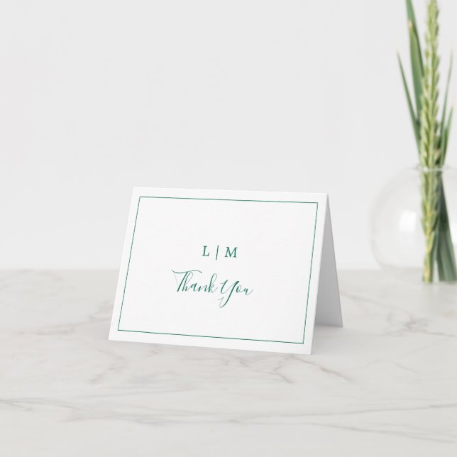 Simple Emerald Green Monogram Elegant Wedding Dankeskarte (Vorderseite)