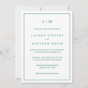 Simple Emerald Green Monogram Elegant Wedding Einladung