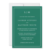 Simple Emerald Green Monogram Elegant Wedding